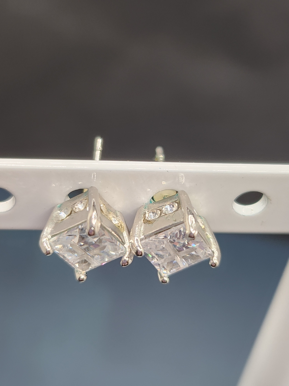Silver Cubic Zirconia Square Stud Earrings - Clear Silver